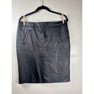 Cabi Black Faux Leather Pencil Skirt Sz 8 Back Zip Slit Punk Goth Clubwear 90s